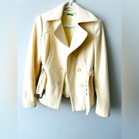United Colors of Benetton Cream Wool Pea Coat - Picture 2 of 4